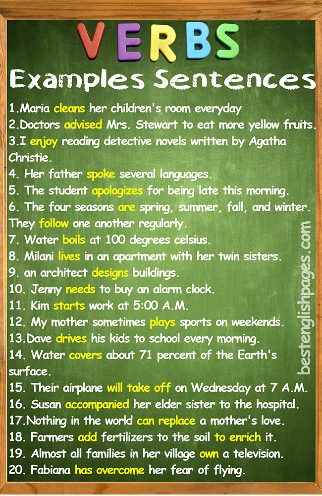 Verb Examples List For Grade 1